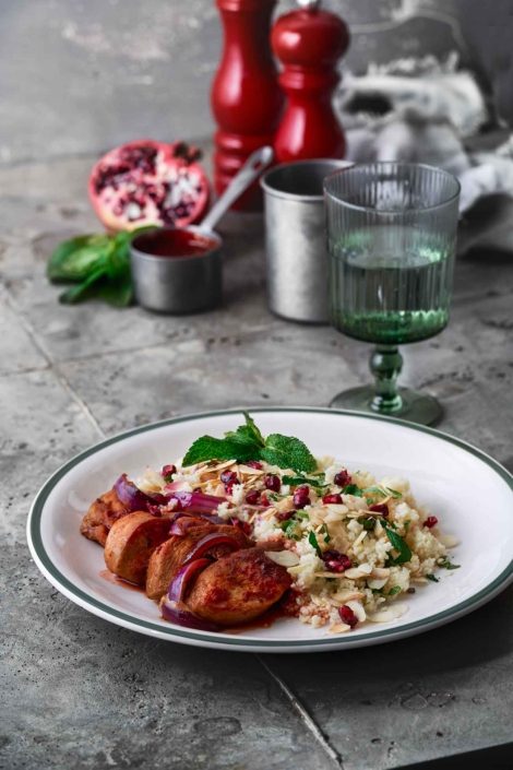 Granatapfel Hähnchen mit Mandel-Couscous - Patrick Rosenthal